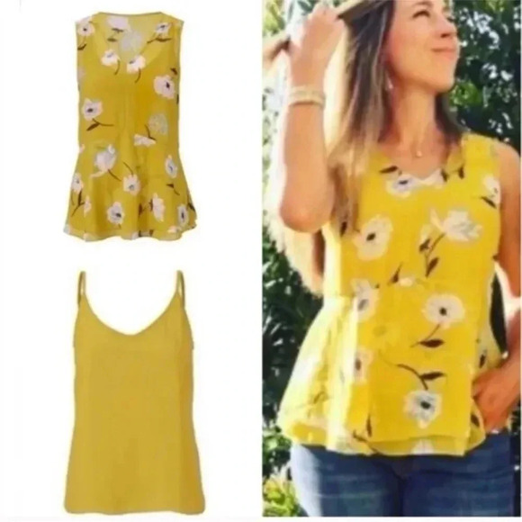 Cabi Simone Dazzle 3782 Cami Lined Floral Print Peplum 2 Pc Blouse Yellow size S - Picture 1 of 9
